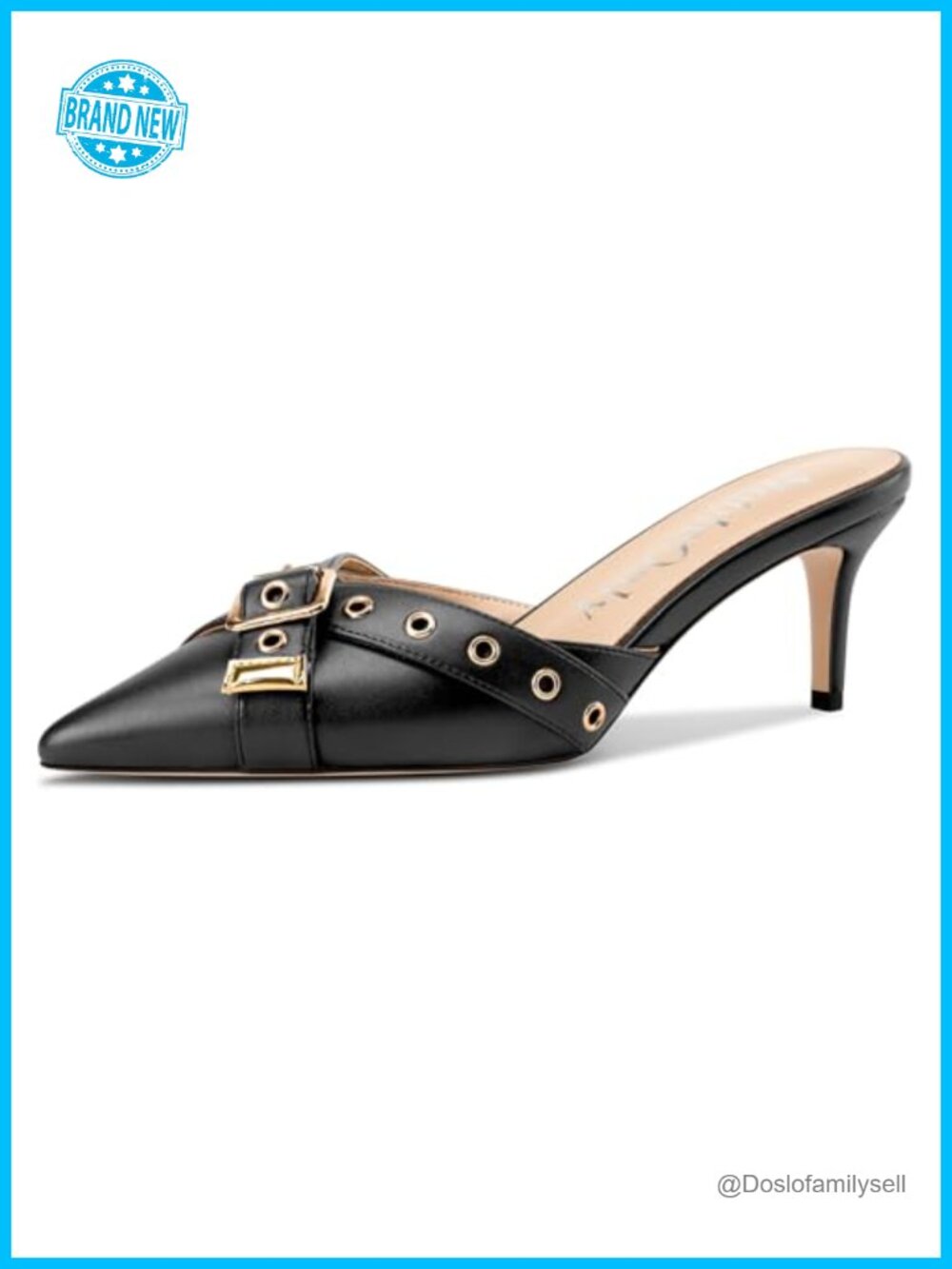 Kitten Heels Women Close Pointed Toe Mule Studded Slip On Party Pumps